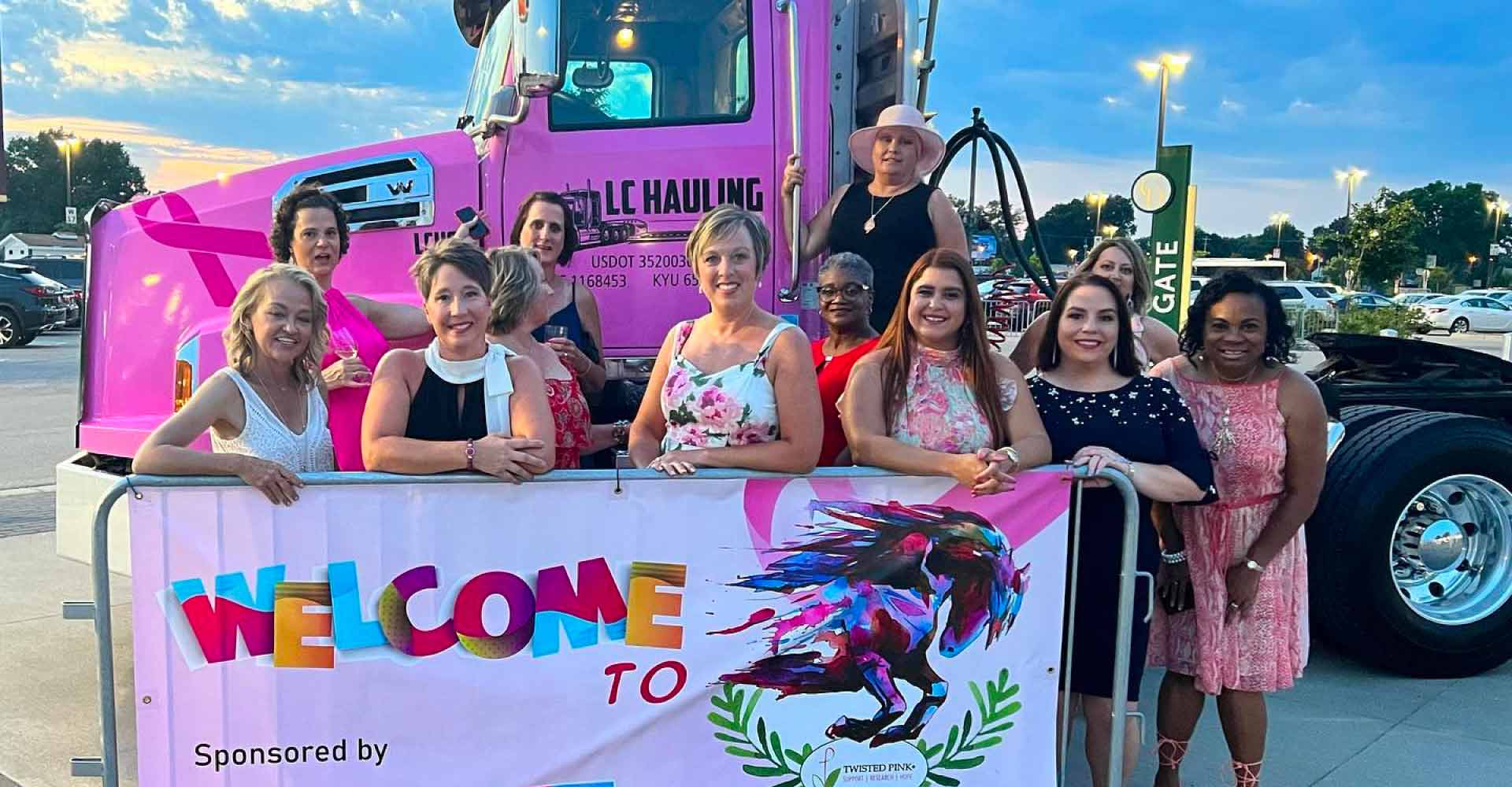 LC Hauling pink truck for breast cancer awareness